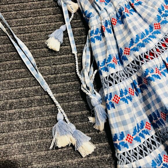 Dodo Bar Or Yolanda Dress Asymmetric Embroidered Check Plaid Cotton-Gauze S NWT - Picture 9 of 12